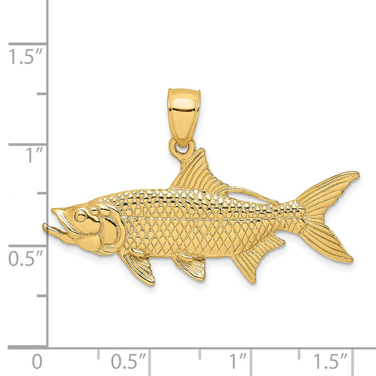 14k Yellow Gold Tarpon Pendant, Detailed Fish Charm with Nautical Ocean Life Design