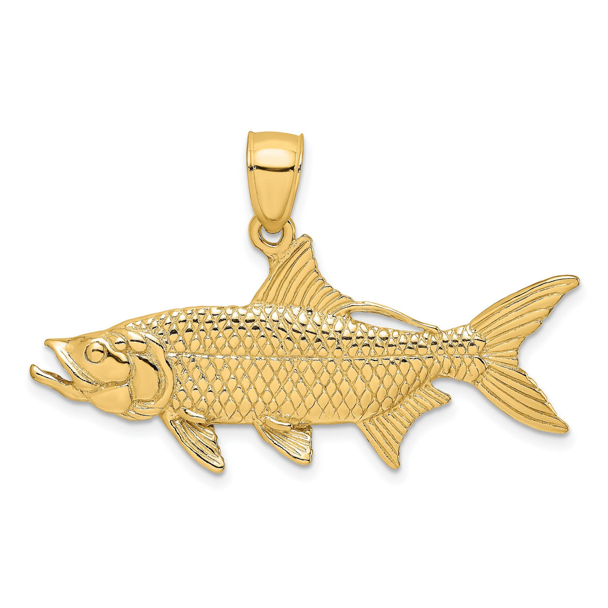 14k Yellow Gold Tarpon Pendant, Detailed Fish Charm with Nautical Ocean Life Design