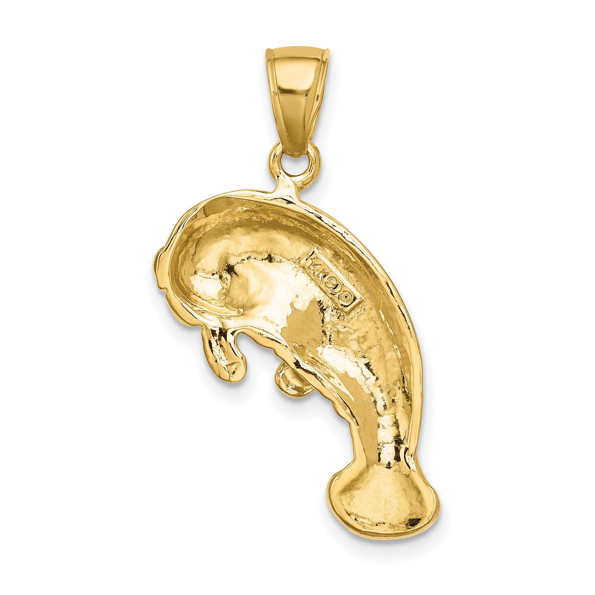 14k Yellow Gold Manatee Pendant, Detailed Sea Cow Charm, Ocean Life Marine Animal Jewelry