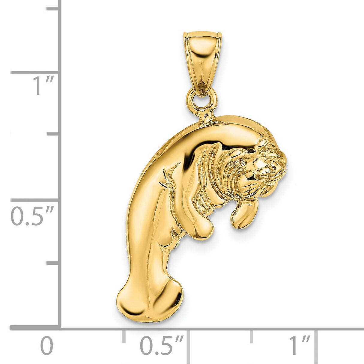 14k Yellow Gold Manatee Pendant, Detailed Sea Cow Charm, Ocean Life Marine Animal Jewelry