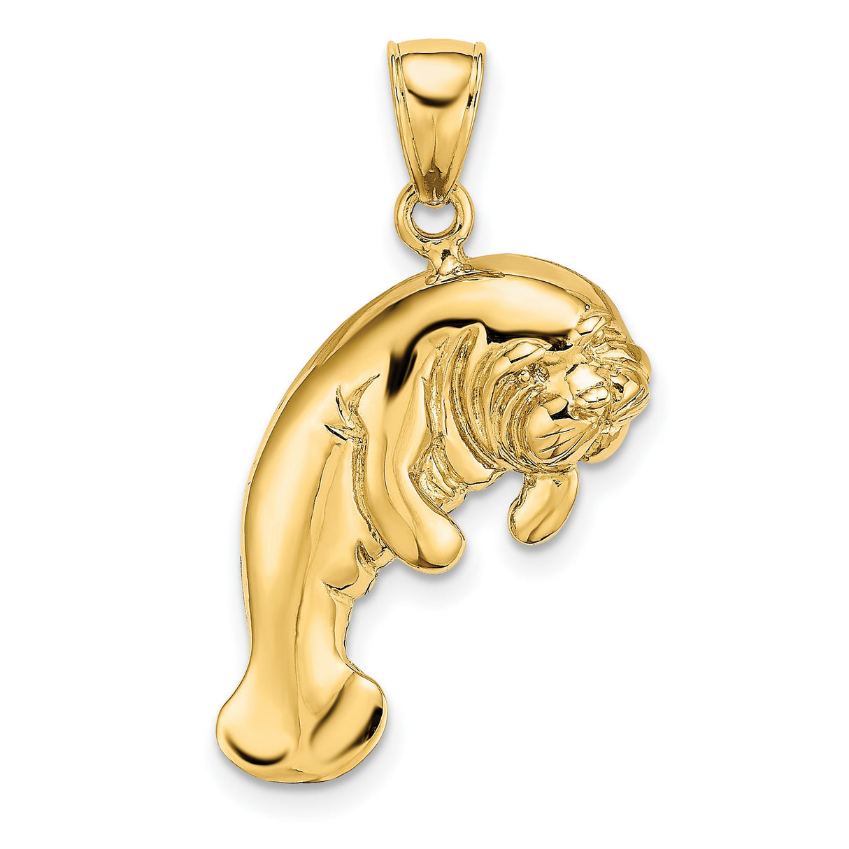 14k Yellow Gold Manatee Pendant, Detailed Sea Cow Charm, Ocean Life Marine Animal Jewelry