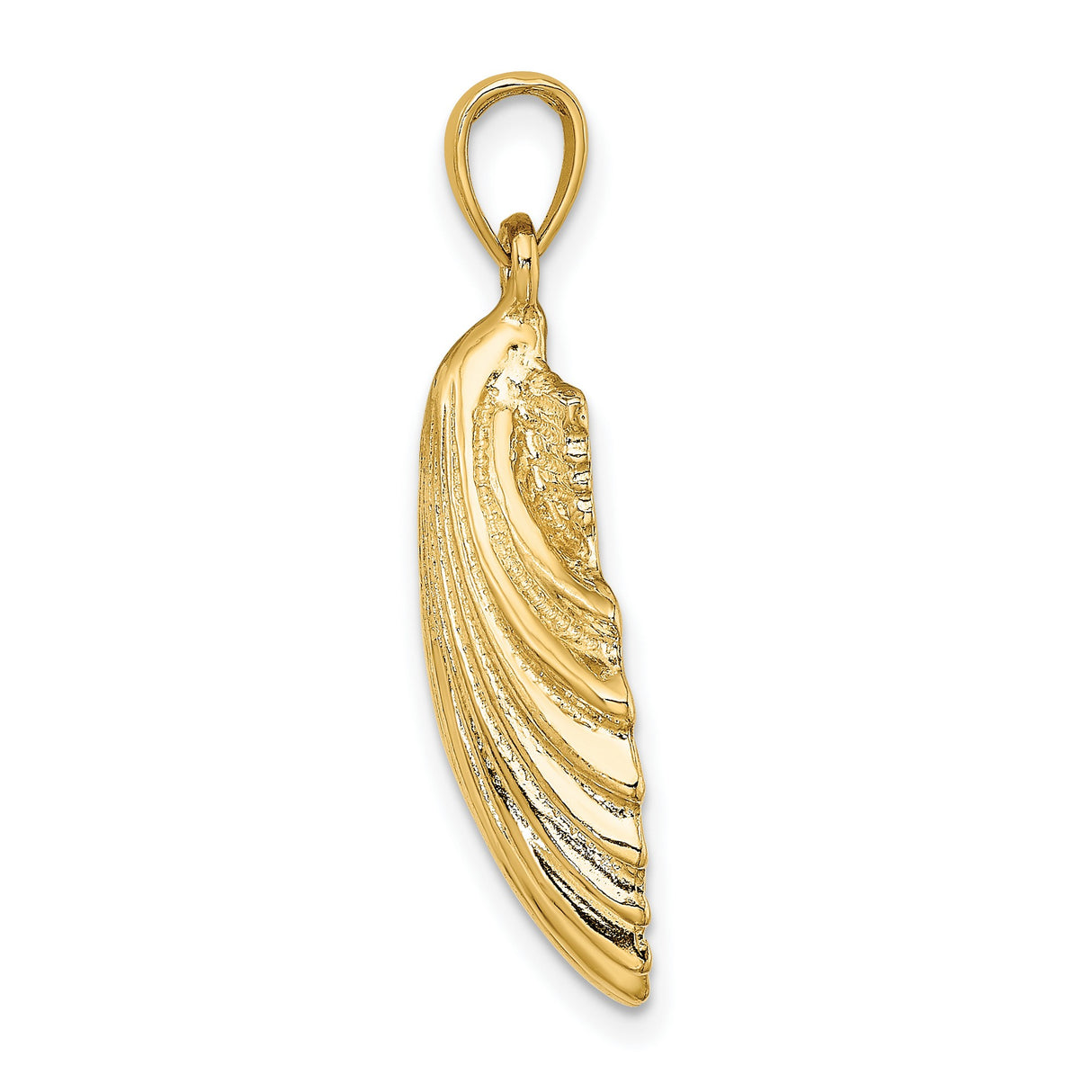 14k Yellow Gold Scallop Shell Pendant with Textured Design, Pilgrimage and Faith Symbol