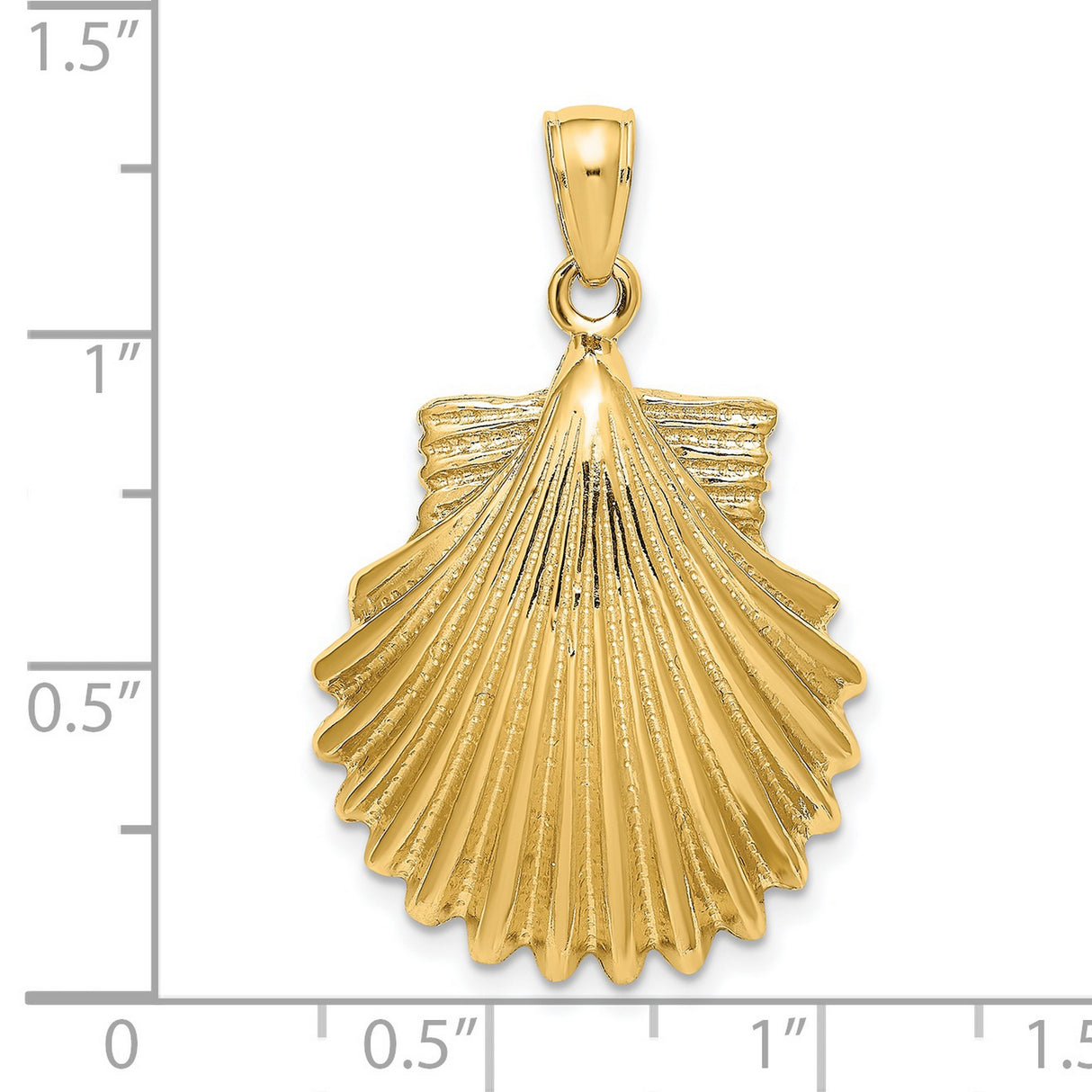 14k Yellow Gold Scallop Shell Pendant with Textured Design, Pilgrimage and Faith Symbol