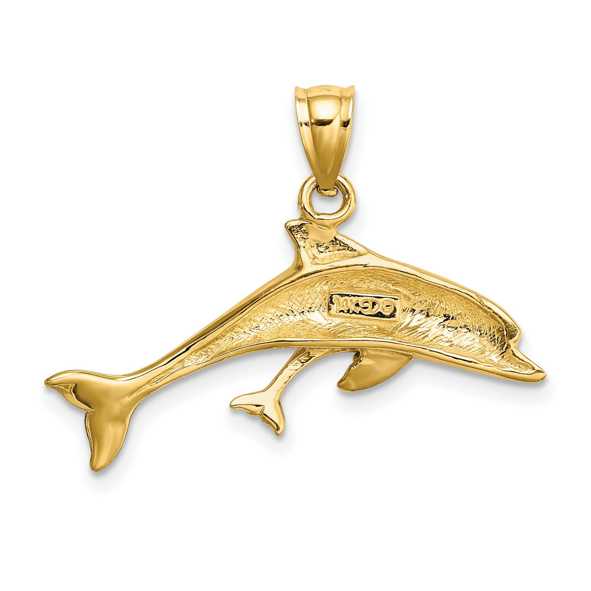 14k Yellow Gold Dolphin Pendant, Mother and Baby Ocean Theme Charm
