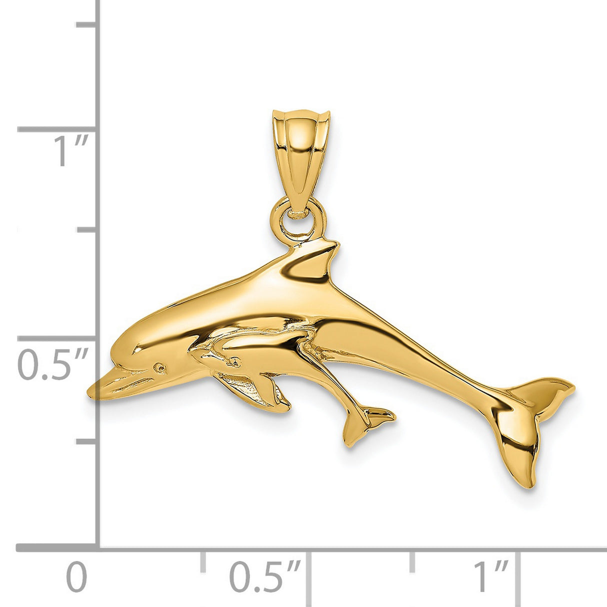 14k Yellow Gold Dolphin Pendant, Mother and Baby Ocean Theme Charm