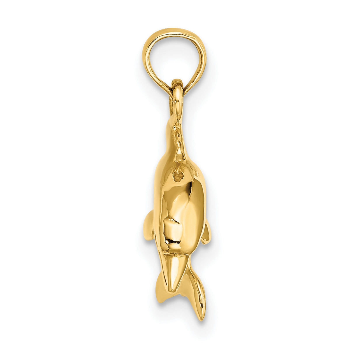 14k Yellow Gold Dolphin Pendant, Curved Ocean Animal Charm, Nautical Marine Jewelry