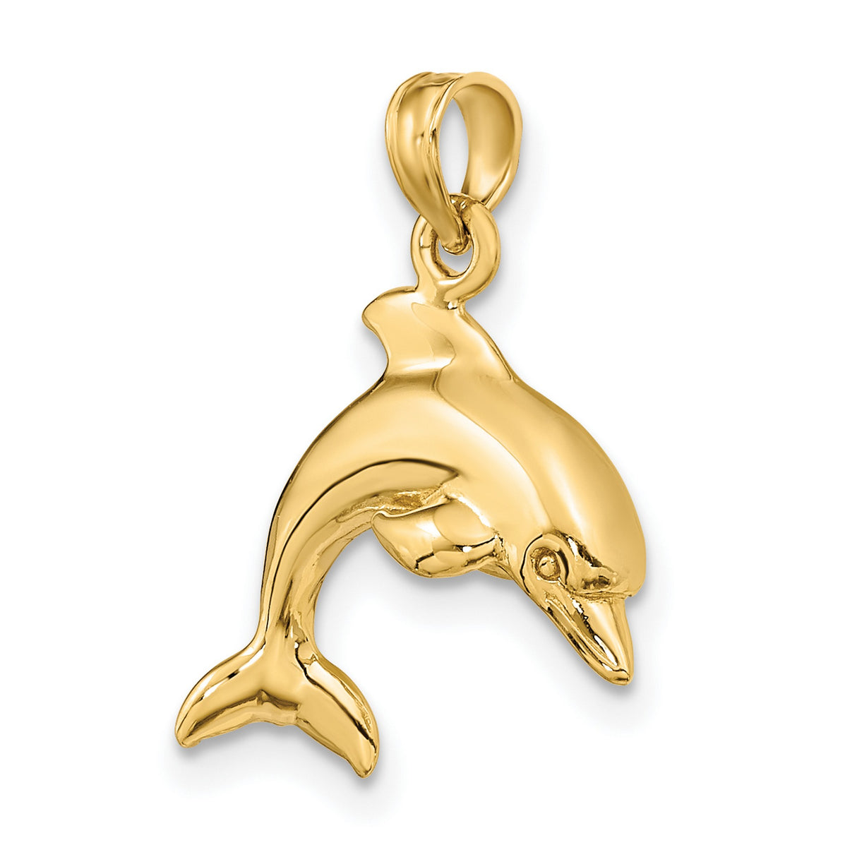 14k Yellow Gold Dolphin Pendant, Curved Ocean Animal Charm, Nautical Marine Jewelry