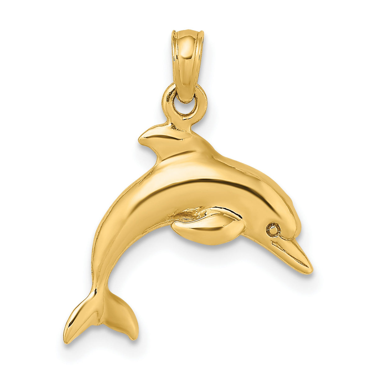 14k Yellow Gold Dolphin Pendant, Curved Ocean Animal Charm, Nautical Marine Jewelry