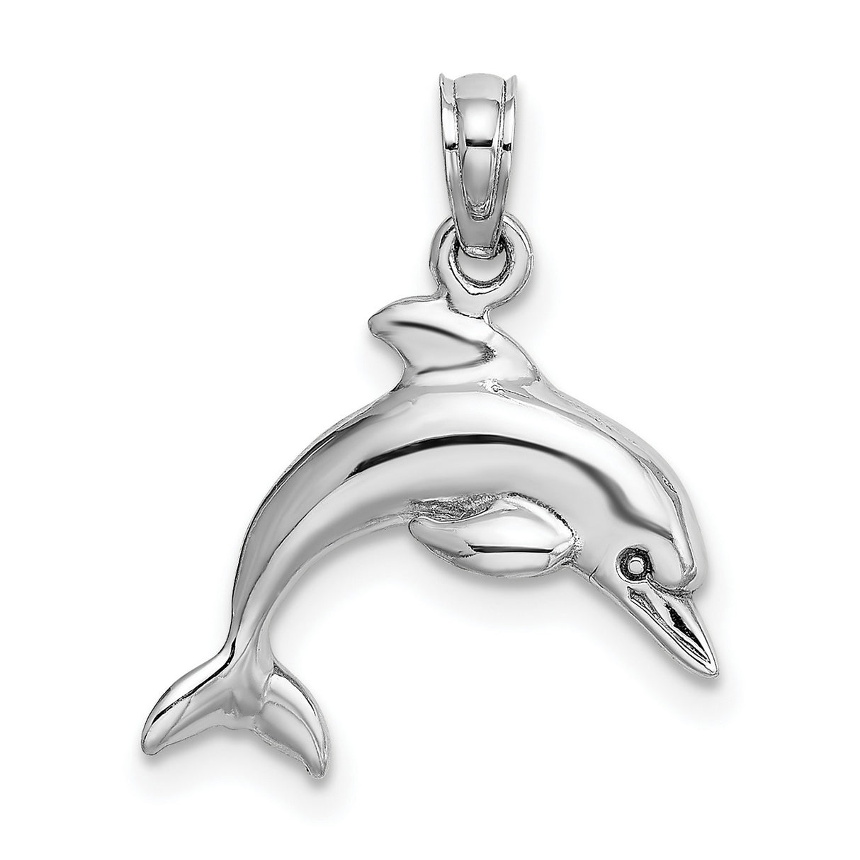 14k White Gold Dolphin Pendant, Jumping Dolphin Design, Ocean Animal Nautical Jewelry for Women