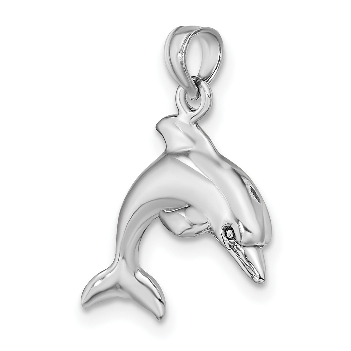 14k White Gold Dolphin Pendant, Jumping Dolphin Design, Ocean Animal Nautical Jewelry for Women