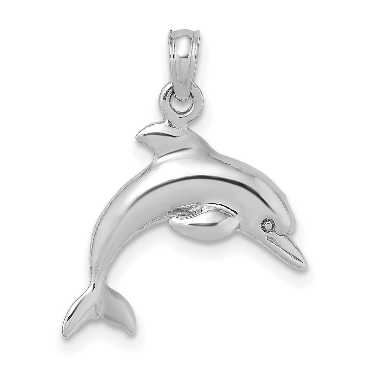 14k White Gold Dolphin Pendant, Jumping Dolphin Design, Ocean Animal Nautical Jewelry for Women