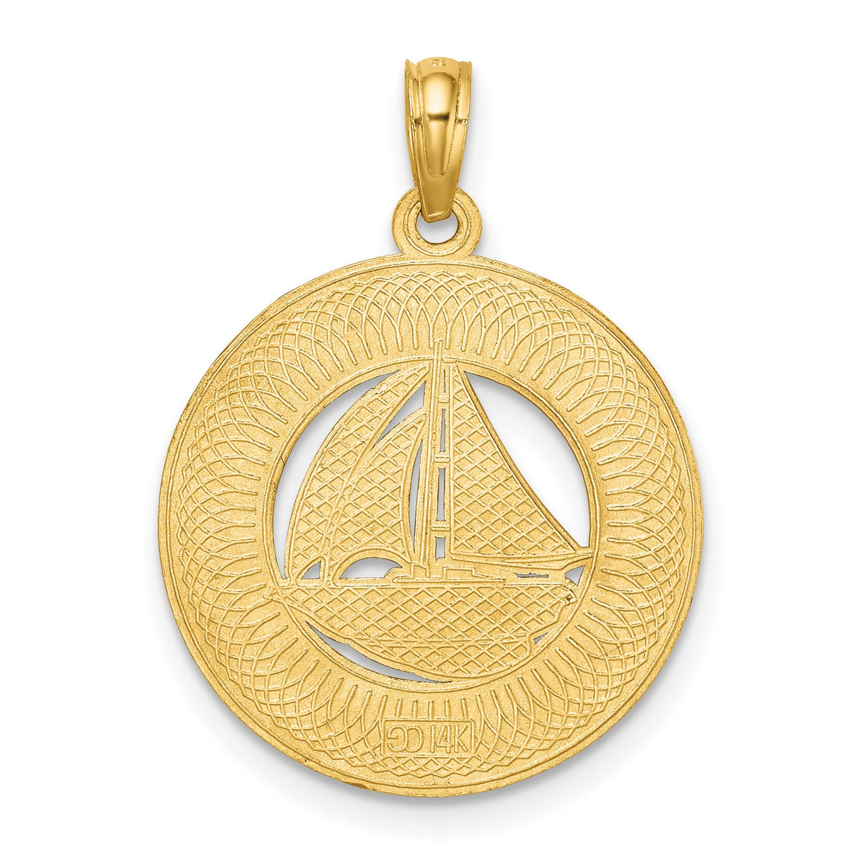 14k Yellow Gold Sailboat Pendant Charm, Ocean City Nautical Jewelry for Men and Women