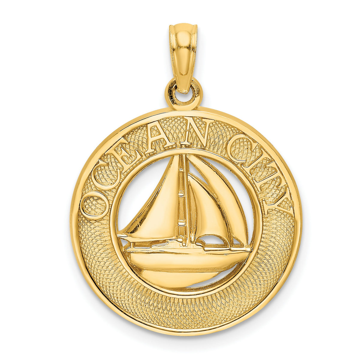 14k Yellow Gold Sailboat Pendant Charm, Ocean City Nautical Jewelry for Men and Women