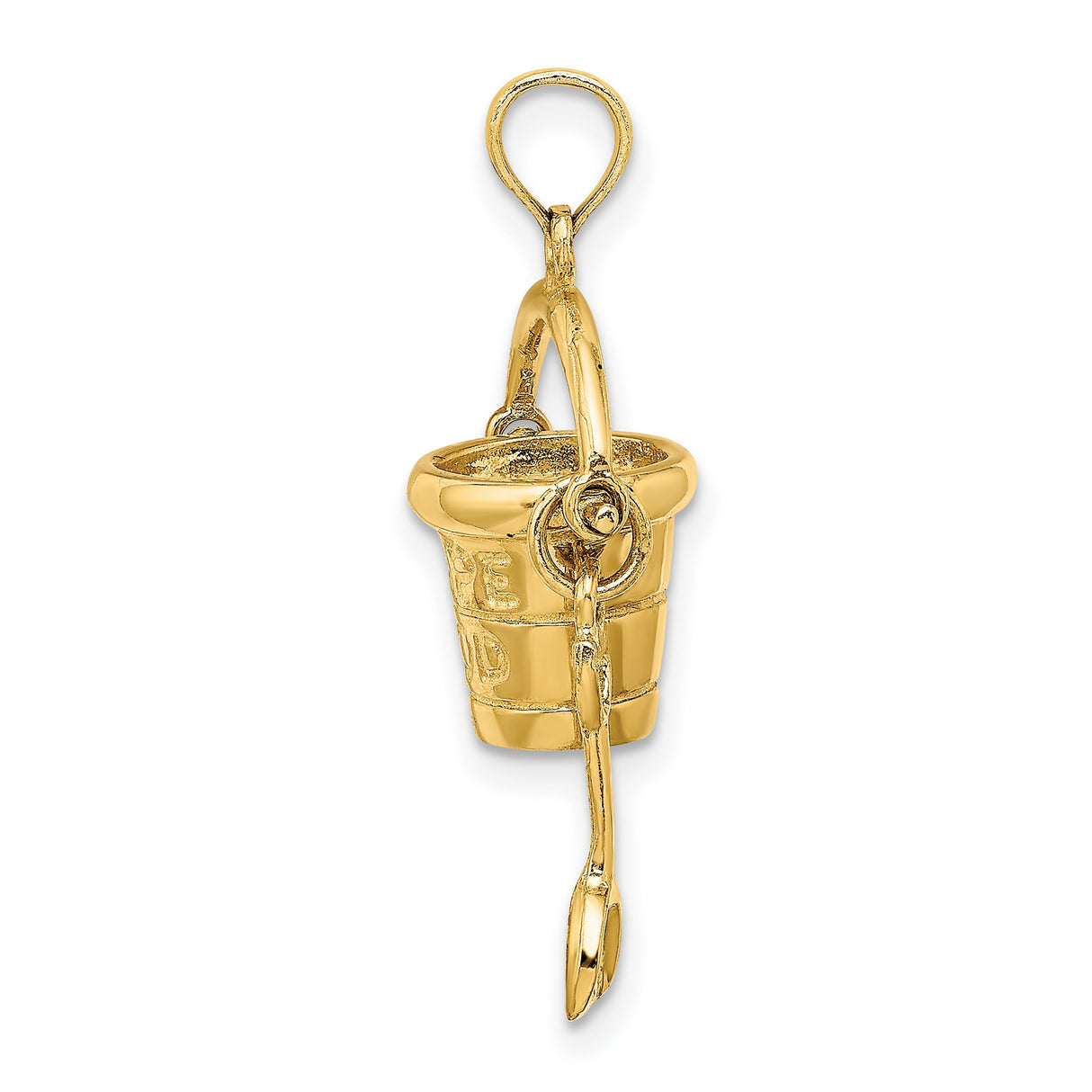 14k Yellow Gold Bucket and Shovel Pendant, Cape Cod Beach Charm, Nautical Vacation Keepsake