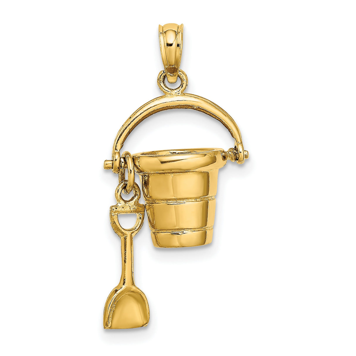 14k Yellow Gold Bucket and Shovel Pendant, Cape Cod Beach Charm, Nautical Vacation Keepsake