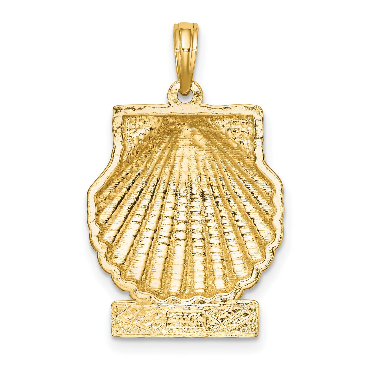 14k Yellow Gold Ocean City Pendant with Text and Scallop Shell Charm, Nautical Coastal Jewelry