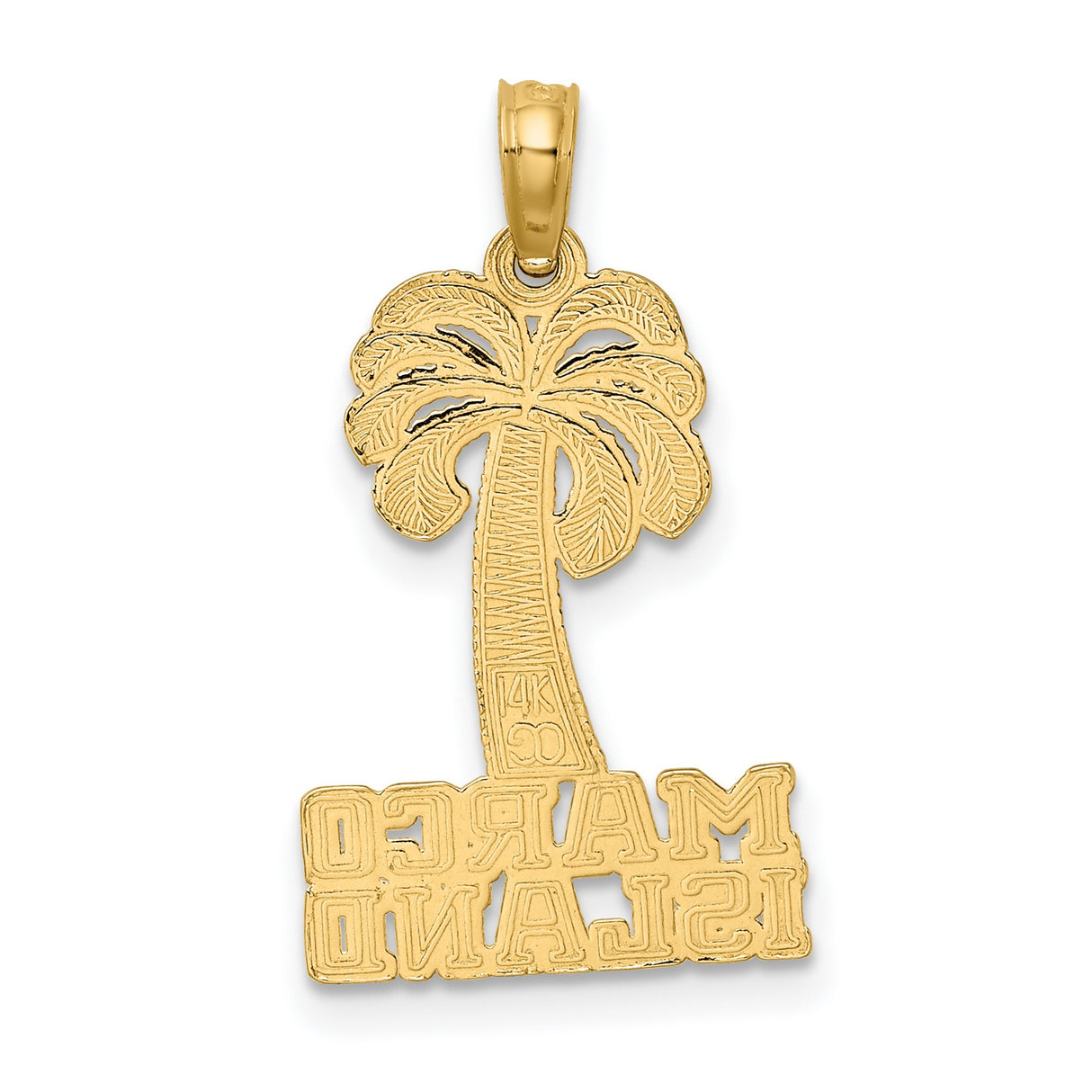 14k Yellow Gold Pendant with Palm Tree and Marco Island Engraving, Tropical Vacation Theme