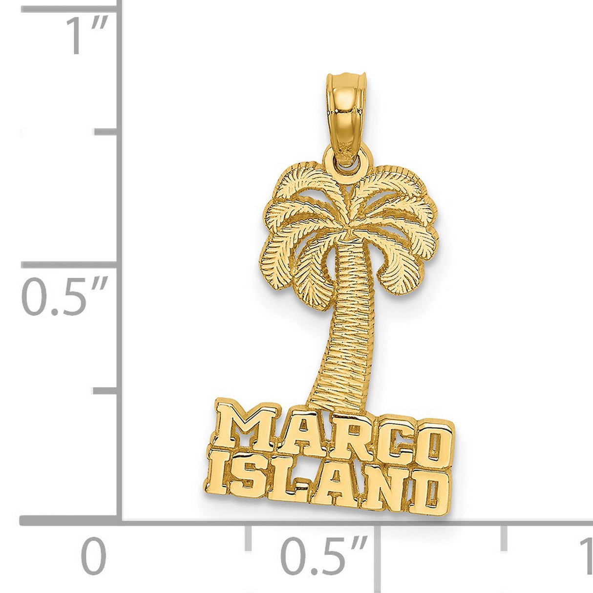 14k Yellow Gold Pendant with Palm Tree and Marco Island Engraving, Tropical Vacation Theme