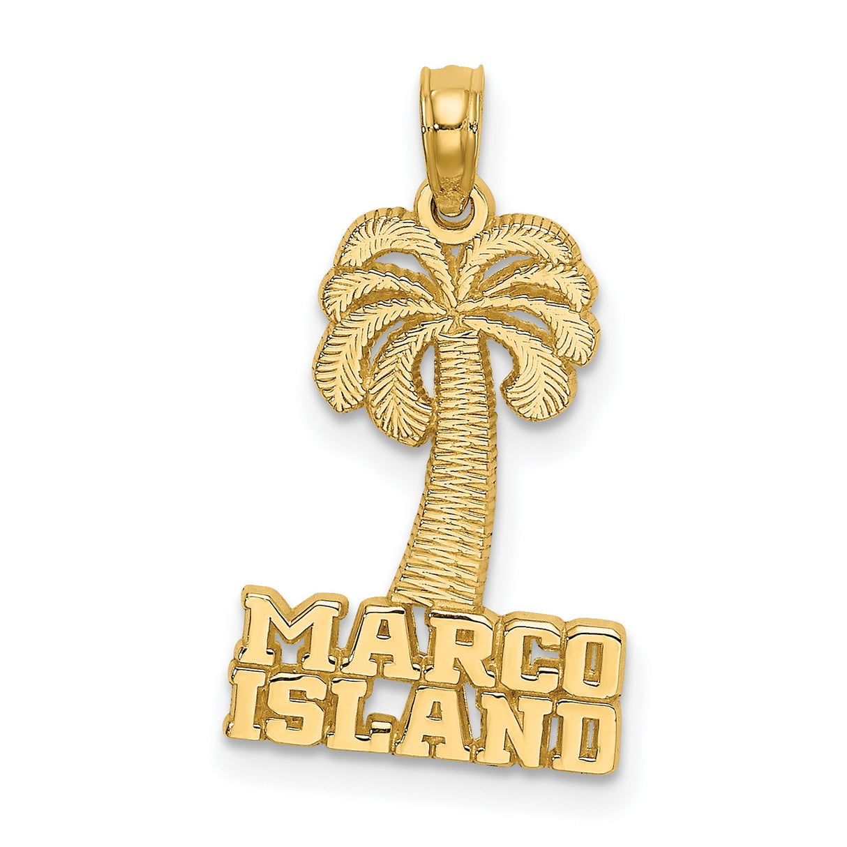 14k Yellow Gold Pendant with Palm Tree and Marco Island Engraving, Tropical Vacation Theme