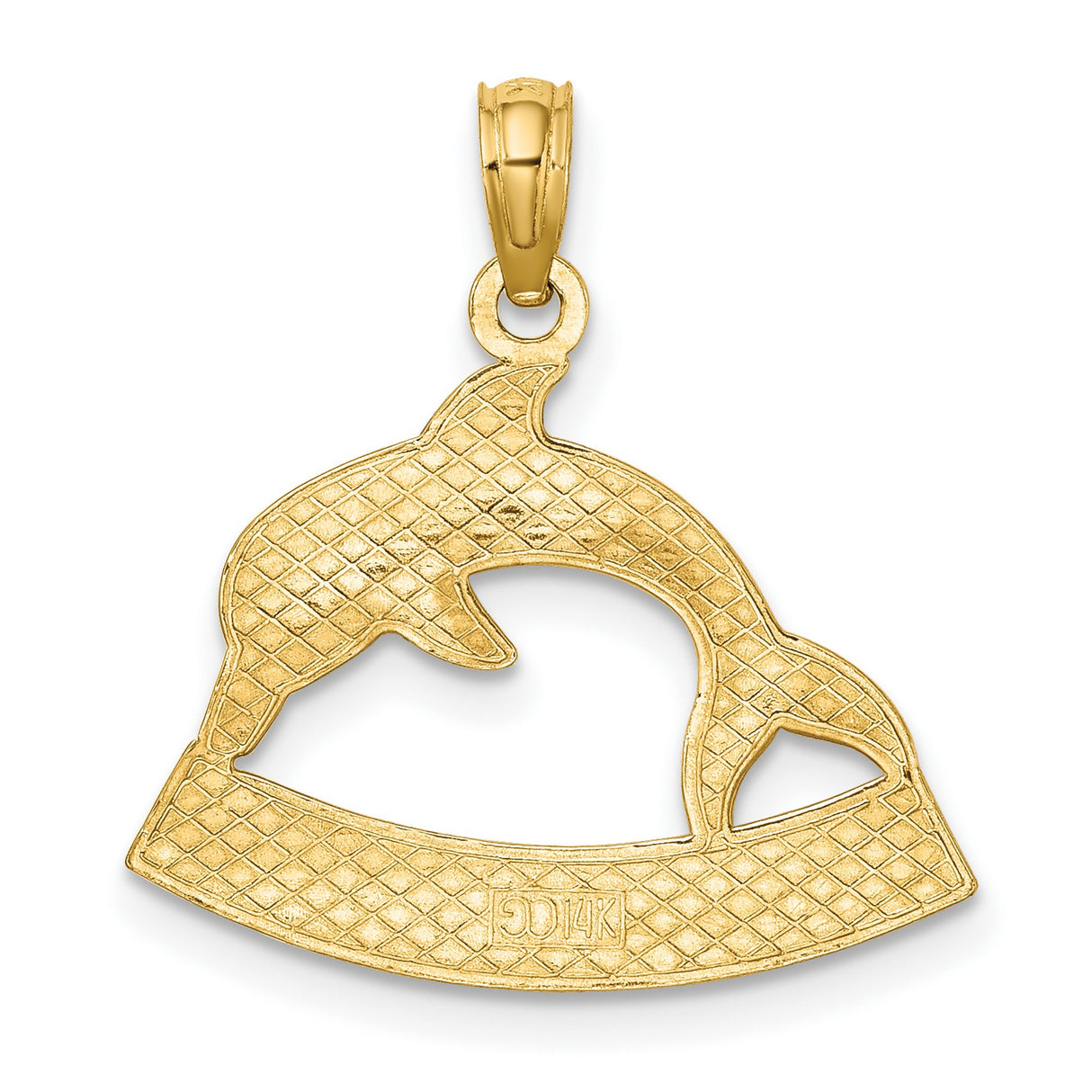 14k Yellow Gold Dolphin Pendant with Ocean City Engraving, Nautical Coastal Charm