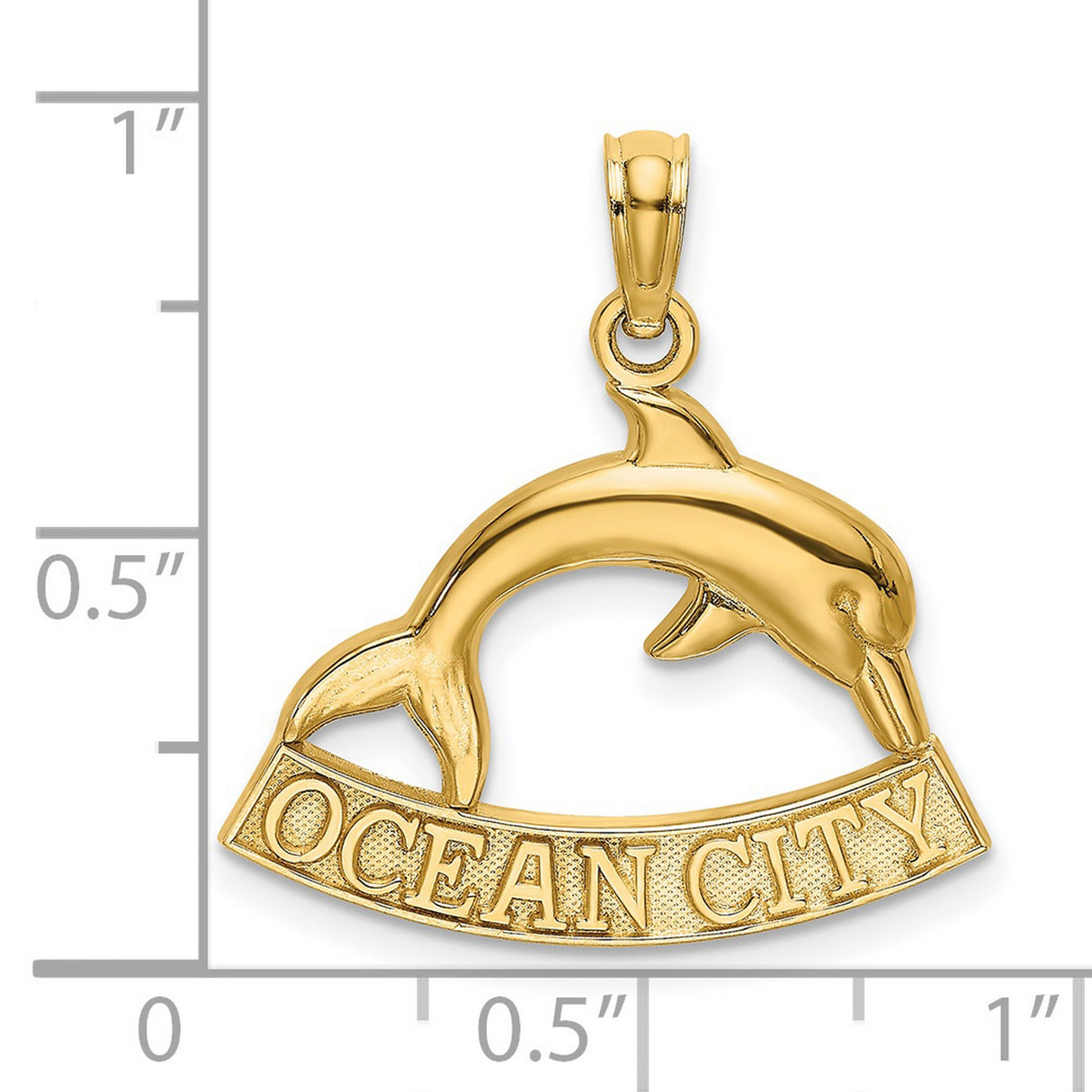 14k Yellow Gold Dolphin Pendant with Ocean City Engraving, Nautical Coastal Charm