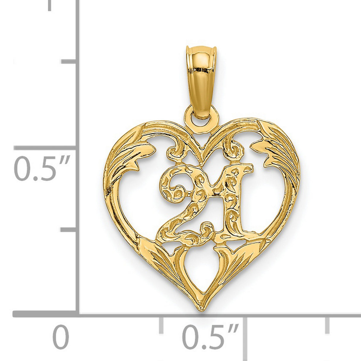14k Yellow Gold Heart Pendant with Script Letter A and Openwork Leaf Design
