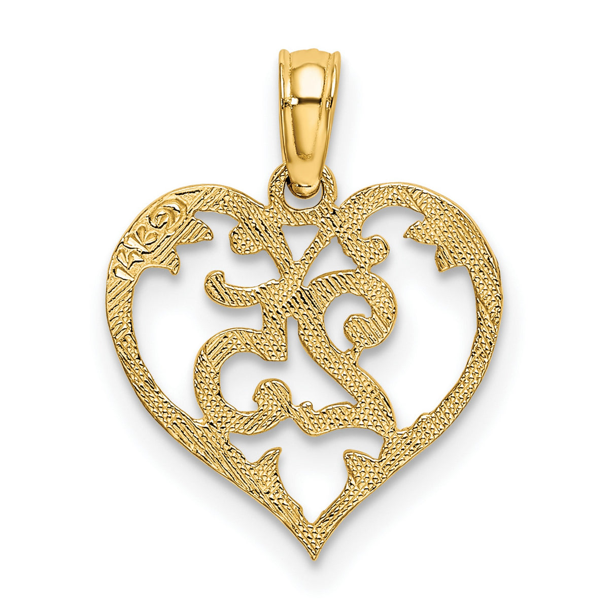 14k Yellow Gold Heart Pendant with Ornate 25 Design and Floral Filigree Detailing