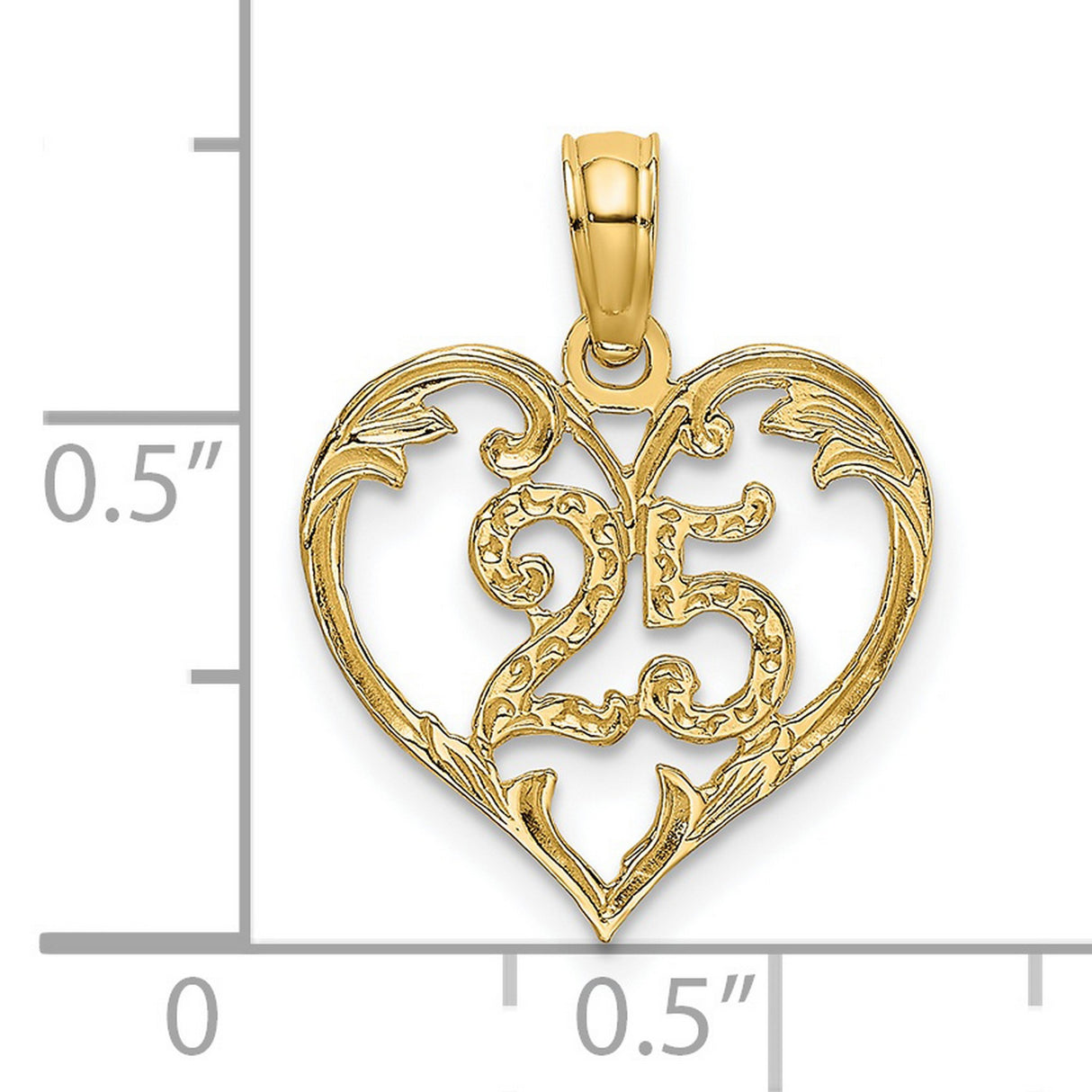 14k Yellow Gold Heart Pendant with Ornate 25 Design and Floral Filigree Detailing
