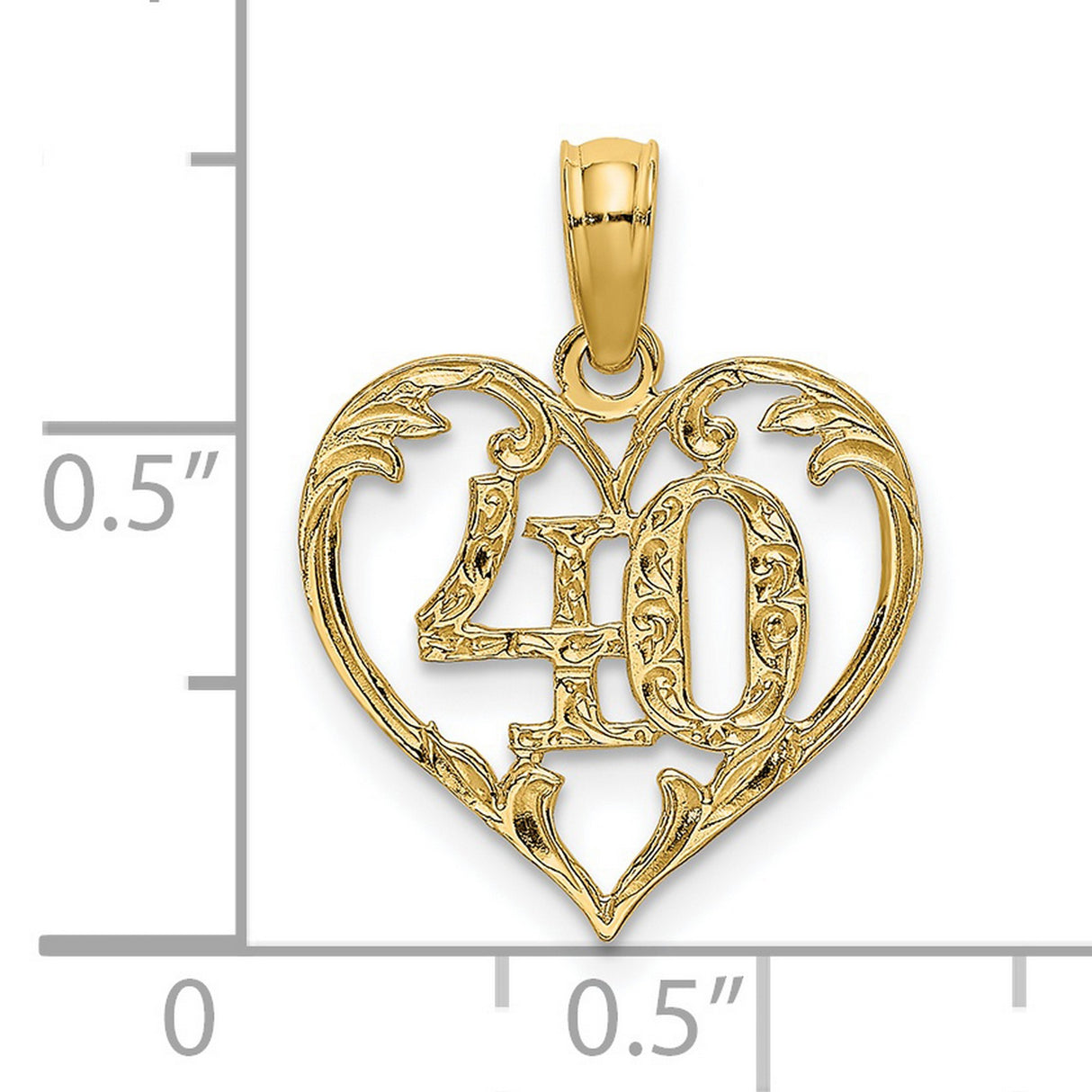 14k Yellow Gold Heart Pendant with Number 40 Filigree Design, Romantic Milestone Charm
