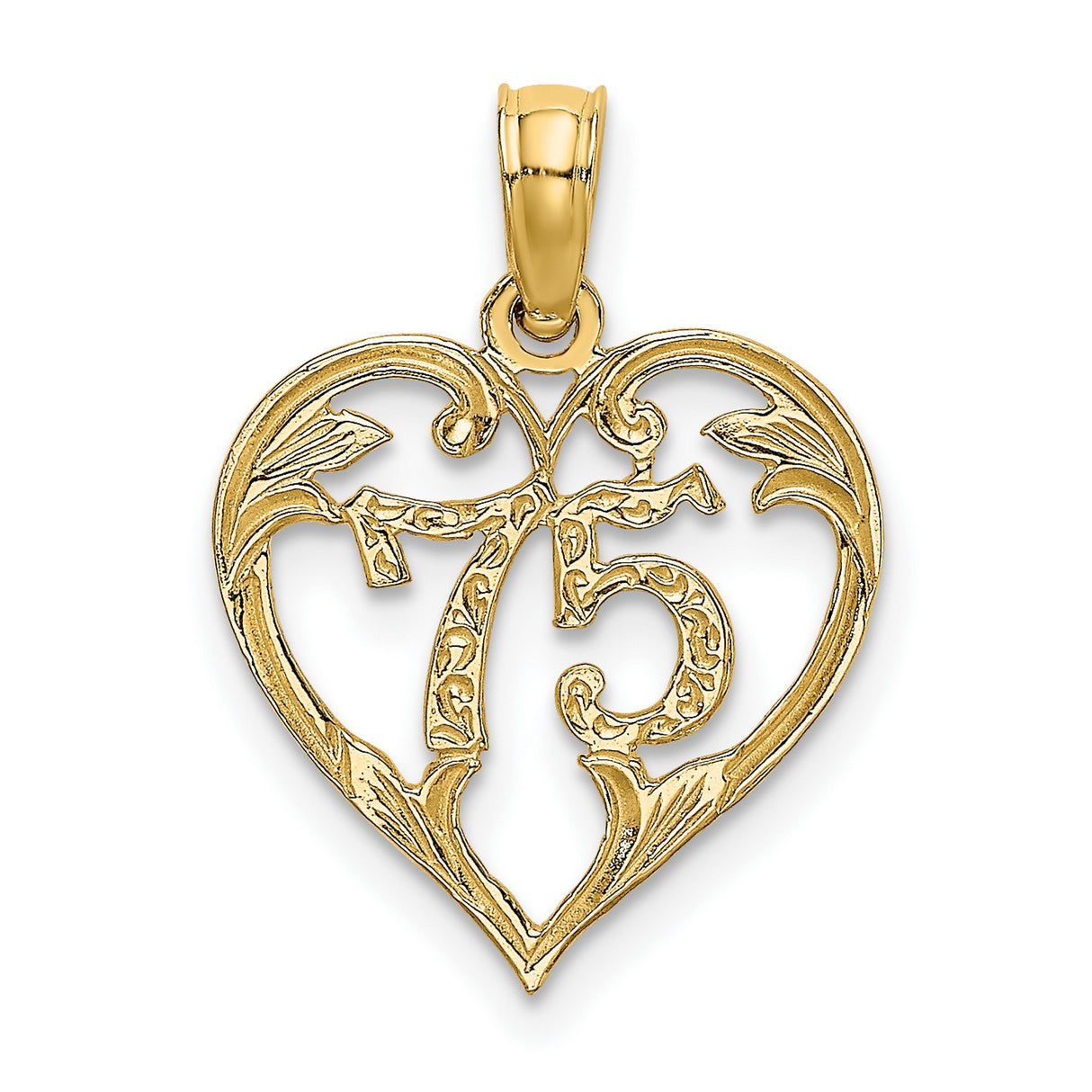 75 In Heart Charm Pendant in Real 14k Yellow Gold