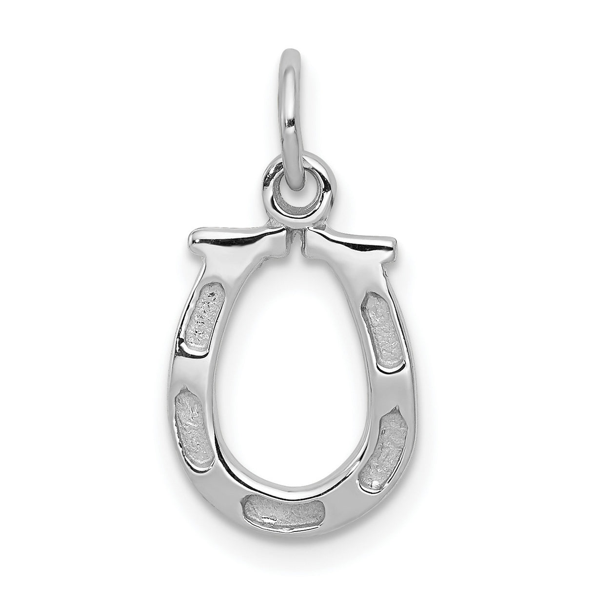 14k White Gold Horseshoe Pendant with Polished Finish and Nail Detail, Lucky Charm Jewelry