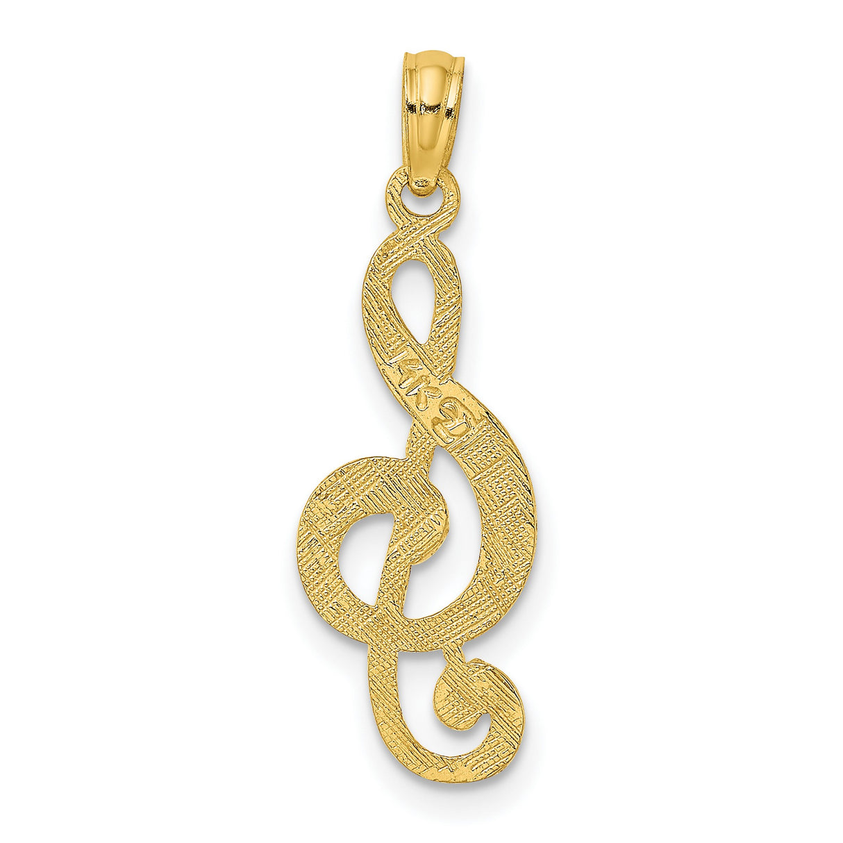 14k Yellow Gold Treble Clef Pendant, Textured Musical Symbol Charm for Music Lovers