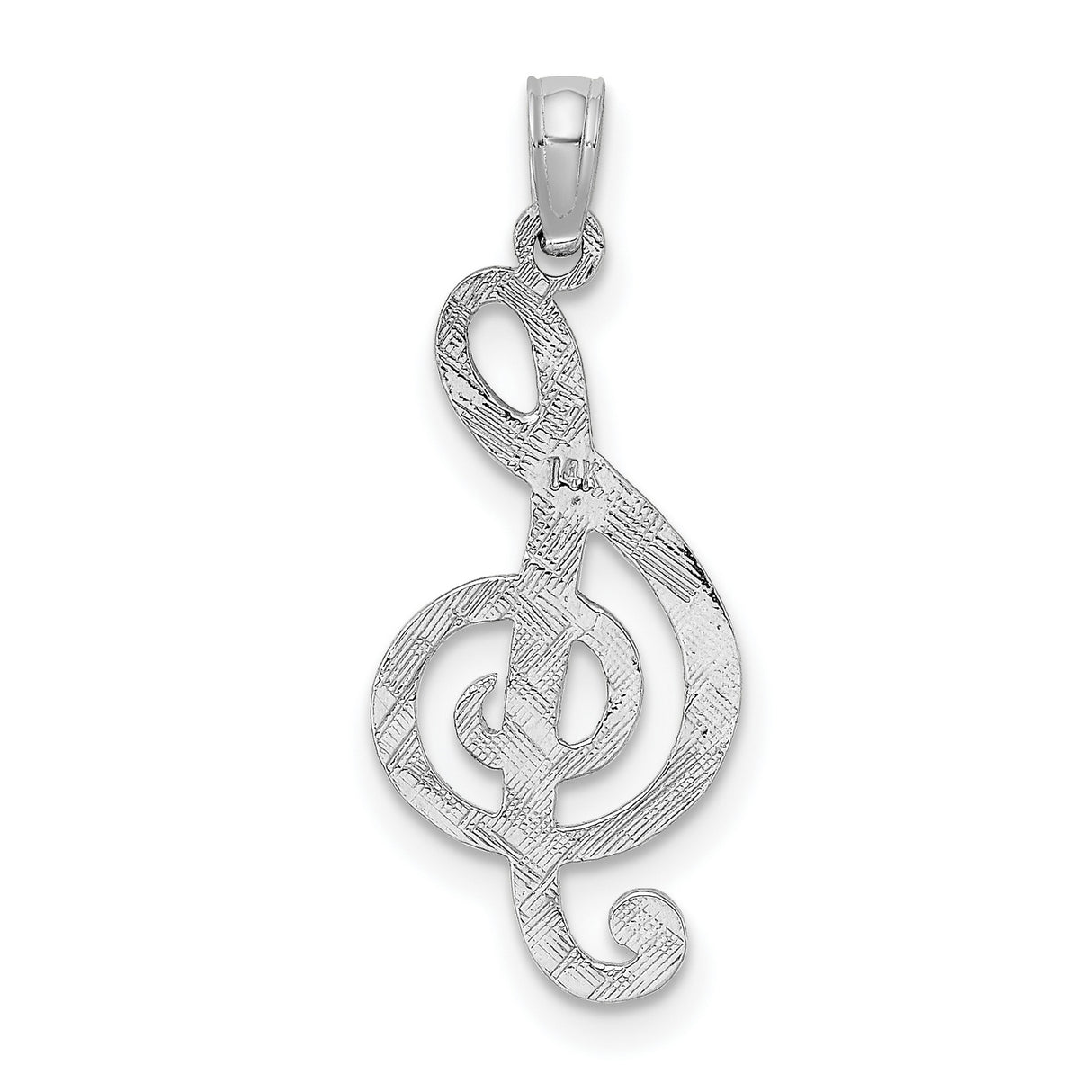 14k White Gold Treble Clef Pendant, Musical Symbol Charm for Women or Unisex