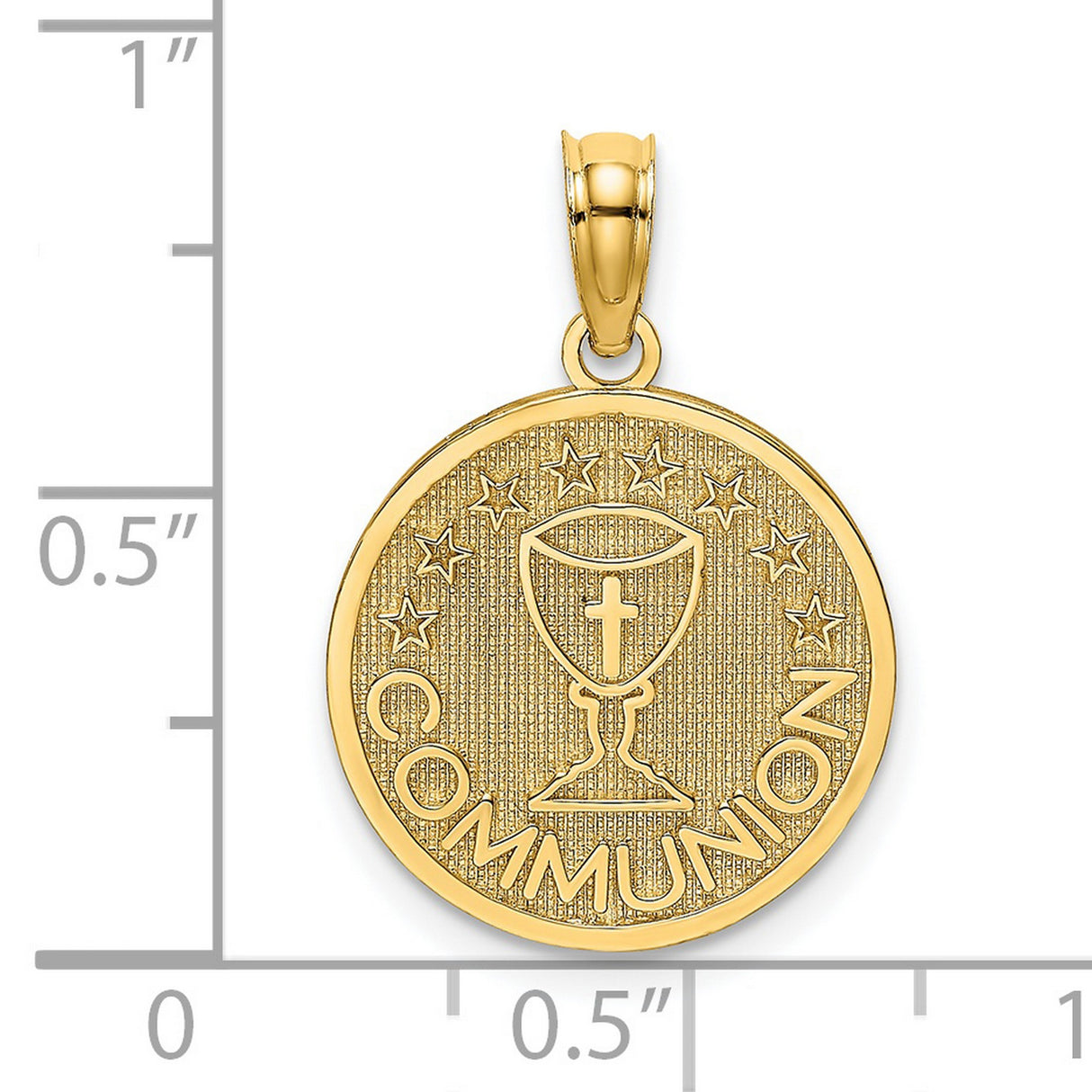 14k Yellow Gold Communion Pendant with Chalice and Cross on Round Disc with Stars