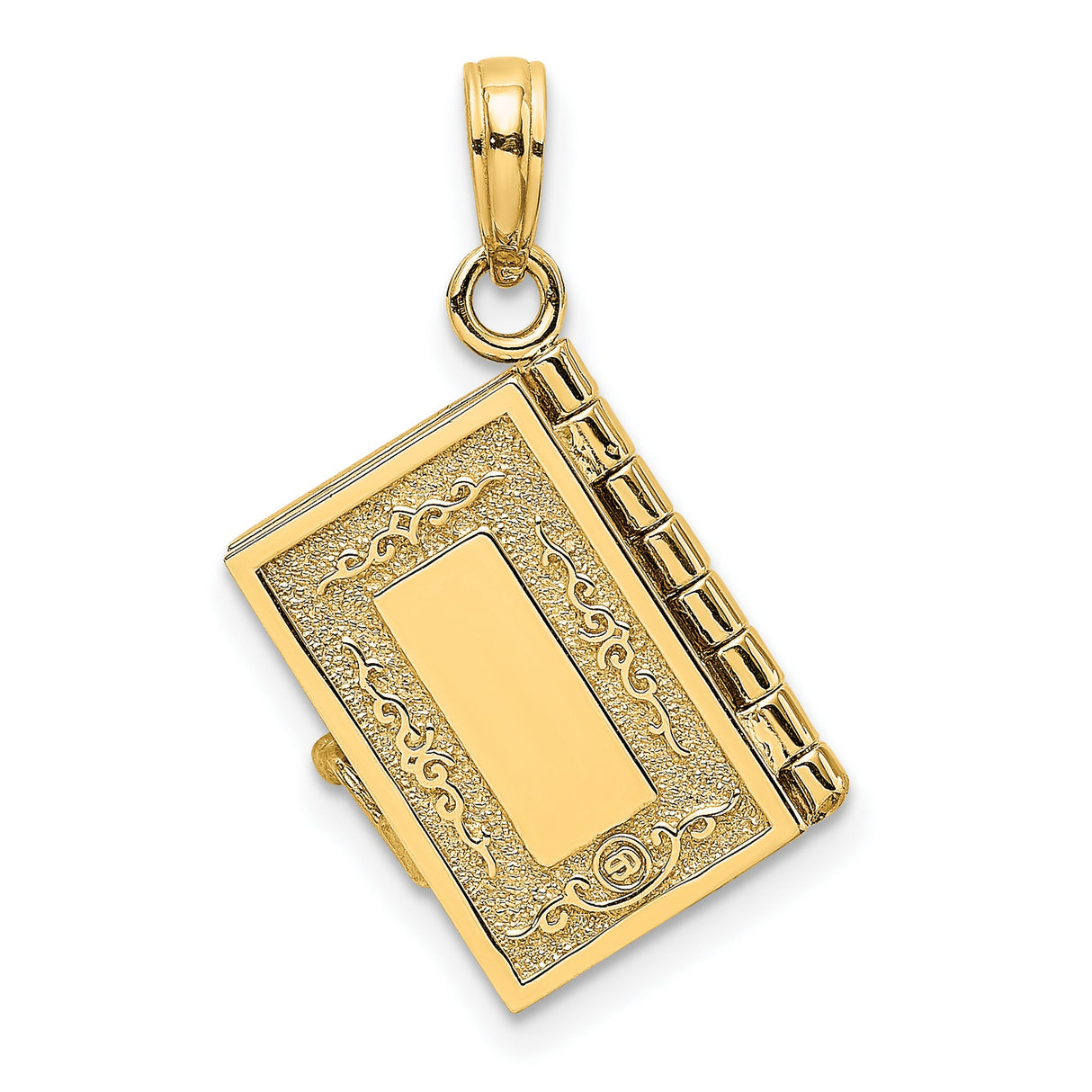 3D Moveable Pages Holy Bible Lords Prayer Charm Pendant in Real 14k Yellow Gold