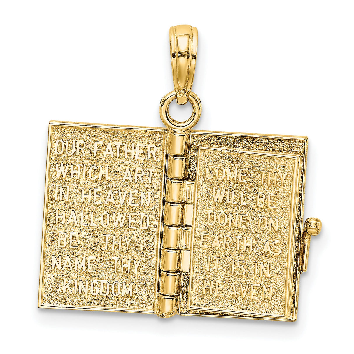 3D Moveable Pages Holy Bible Lords Prayer Charm Pendant in Real 14k Yellow Gold