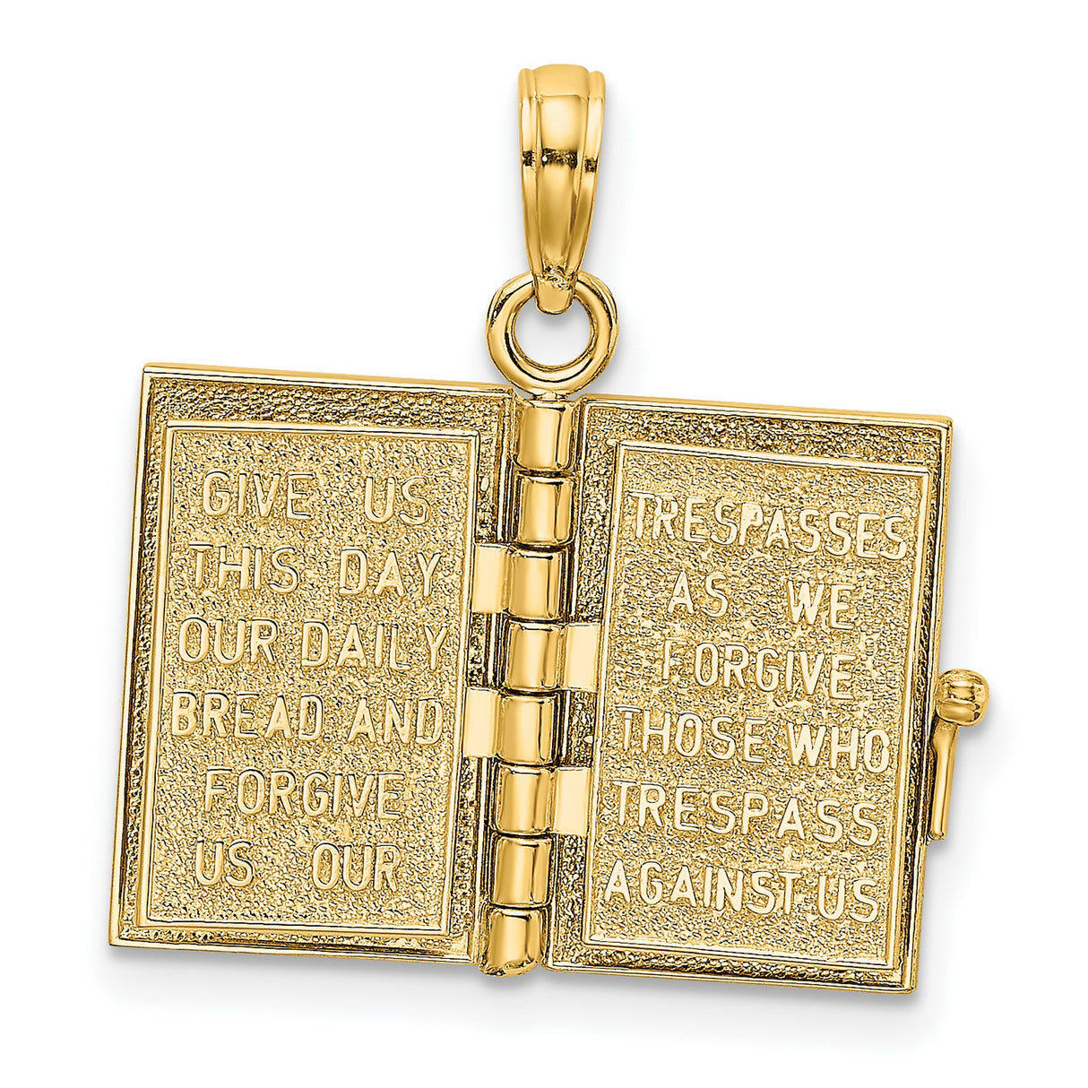 3D Moveable Pages Holy Bible Lords Prayer Charm Pendant in Real 14k Yellow Gold