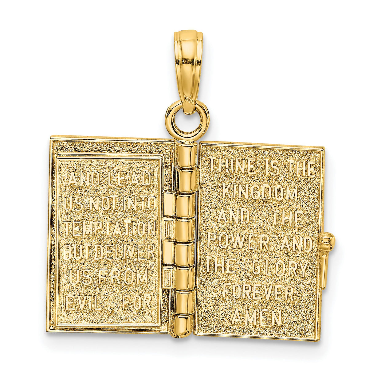 3D Moveable Pages Holy Bible Lords Prayer Charm Pendant in Real 14k Yellow Gold