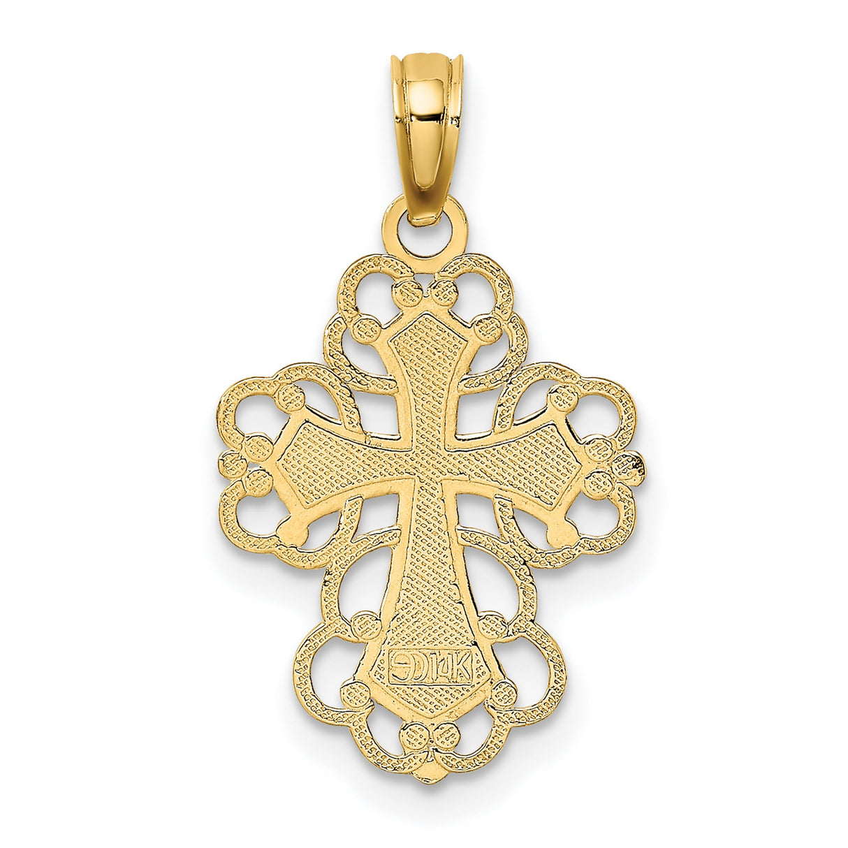 14k Yellow Gold Cross Pendant, Filigree Scrollwork Design, Baroque Vintage Style for Men and Women