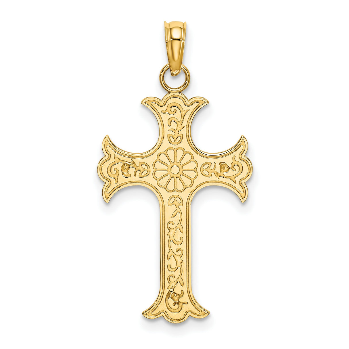 14k Yellow Gold Double Sided Cross Pendant with Raised Detail and Polished Finish