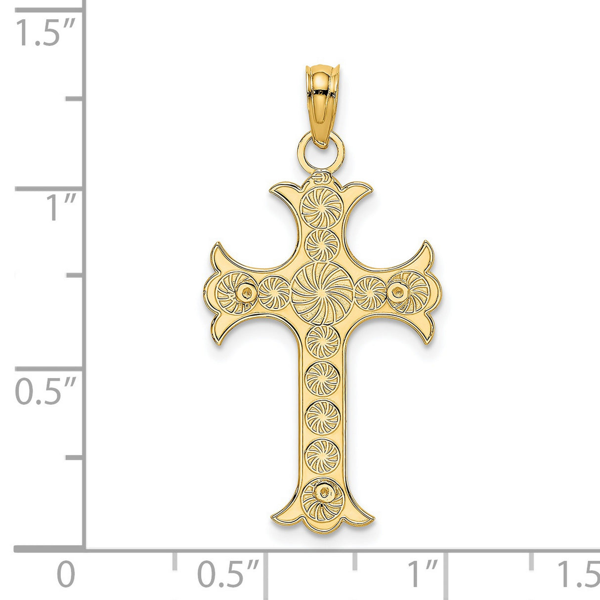 14k Yellow Gold Double Sided Cross Pendant with Raised Detail and Polished Finish