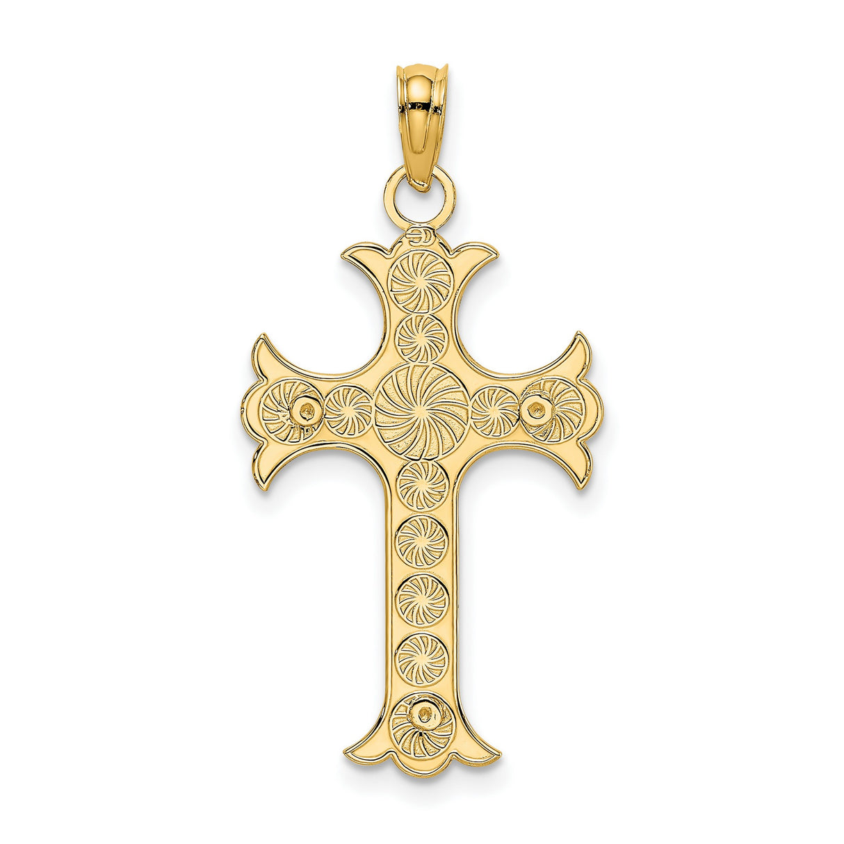 14k Yellow Gold Double Sided Cross Pendant with Raised Detail and Polished Finish