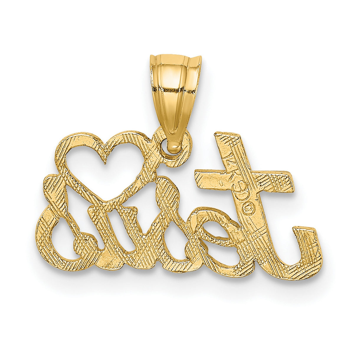 14k Yellow Gold Jesus Script Pendant with Cross and Heart Design, Religious Charm