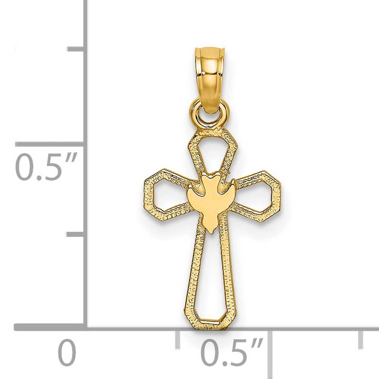 14k Yellow Gold Dove Cut-Out Cross Pendant, Polished Geometric Religious Charm