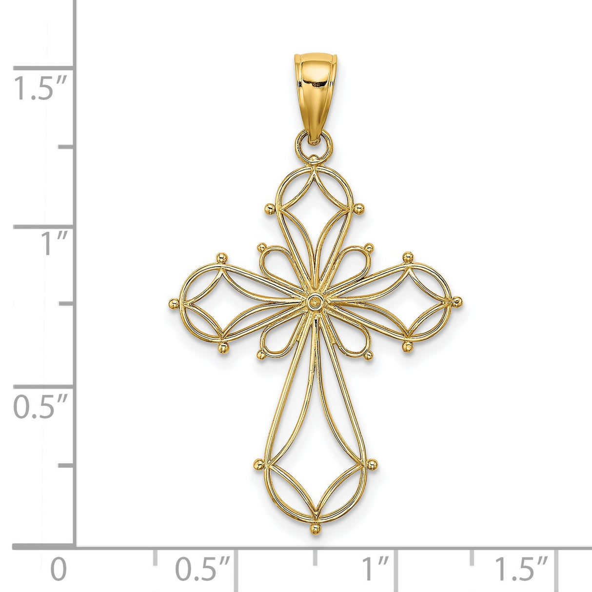 14k Yellow Gold Cross Pendant with Filigree Details and Floral Motif