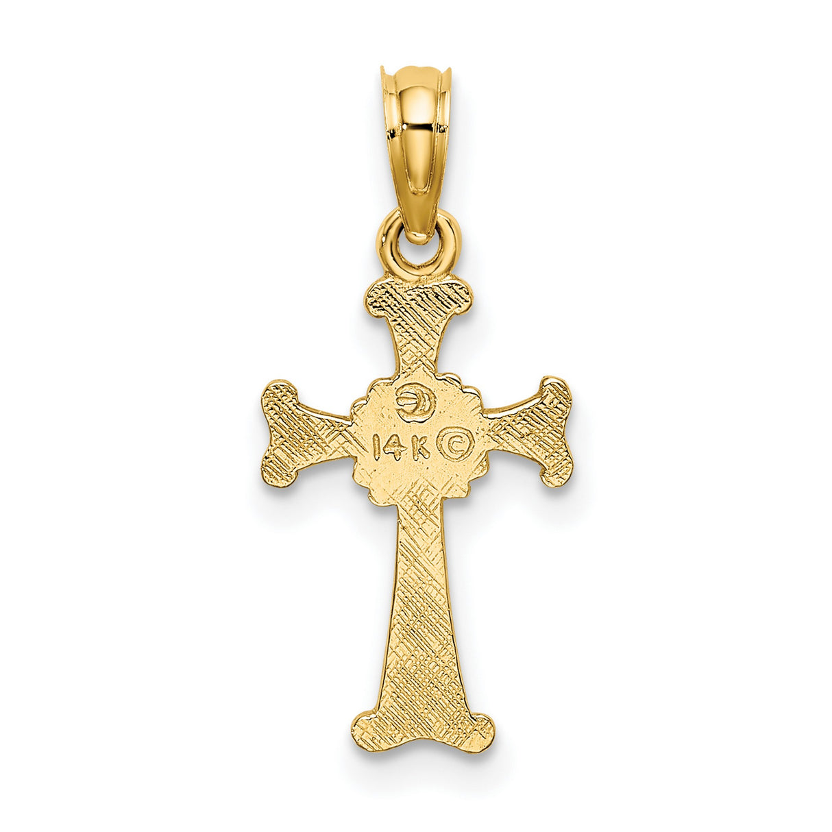 14k Yellow Gold Cross Pendant with Textured Matte Finish and Fleur-de-Lis Detail