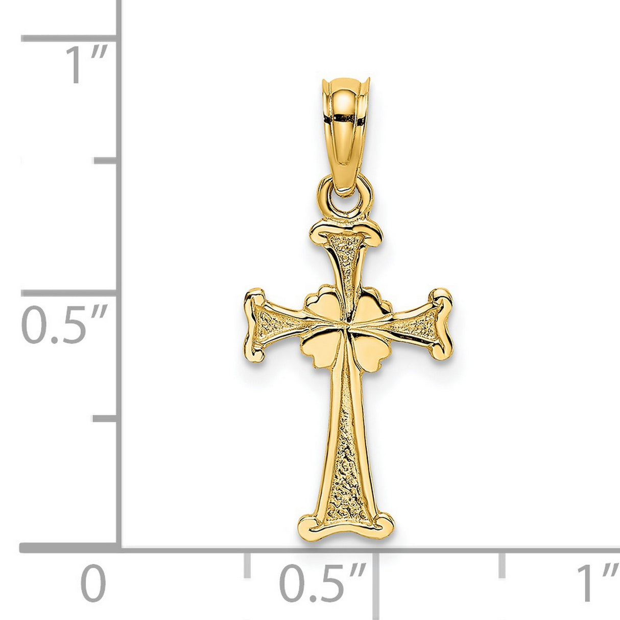 14k Yellow Gold Cross Pendant with Textured Matte Finish and Fleur-de-Lis Detail