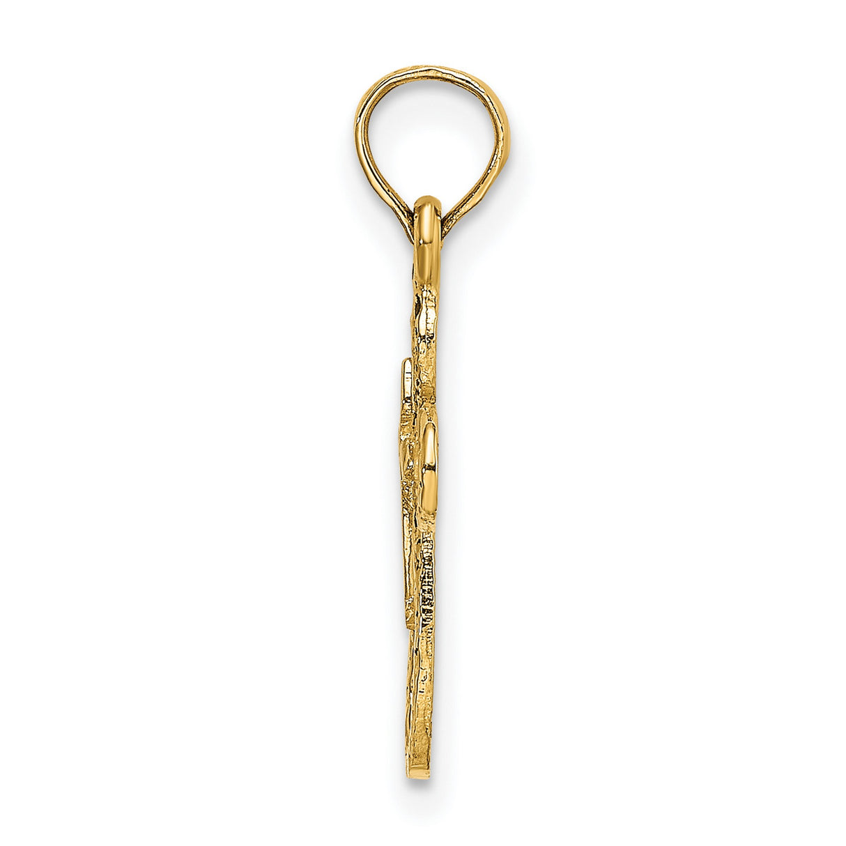 14k Yellow Gold Cross Pendant with Textured Cut-Out Floral Design, Unisex Religious Charm