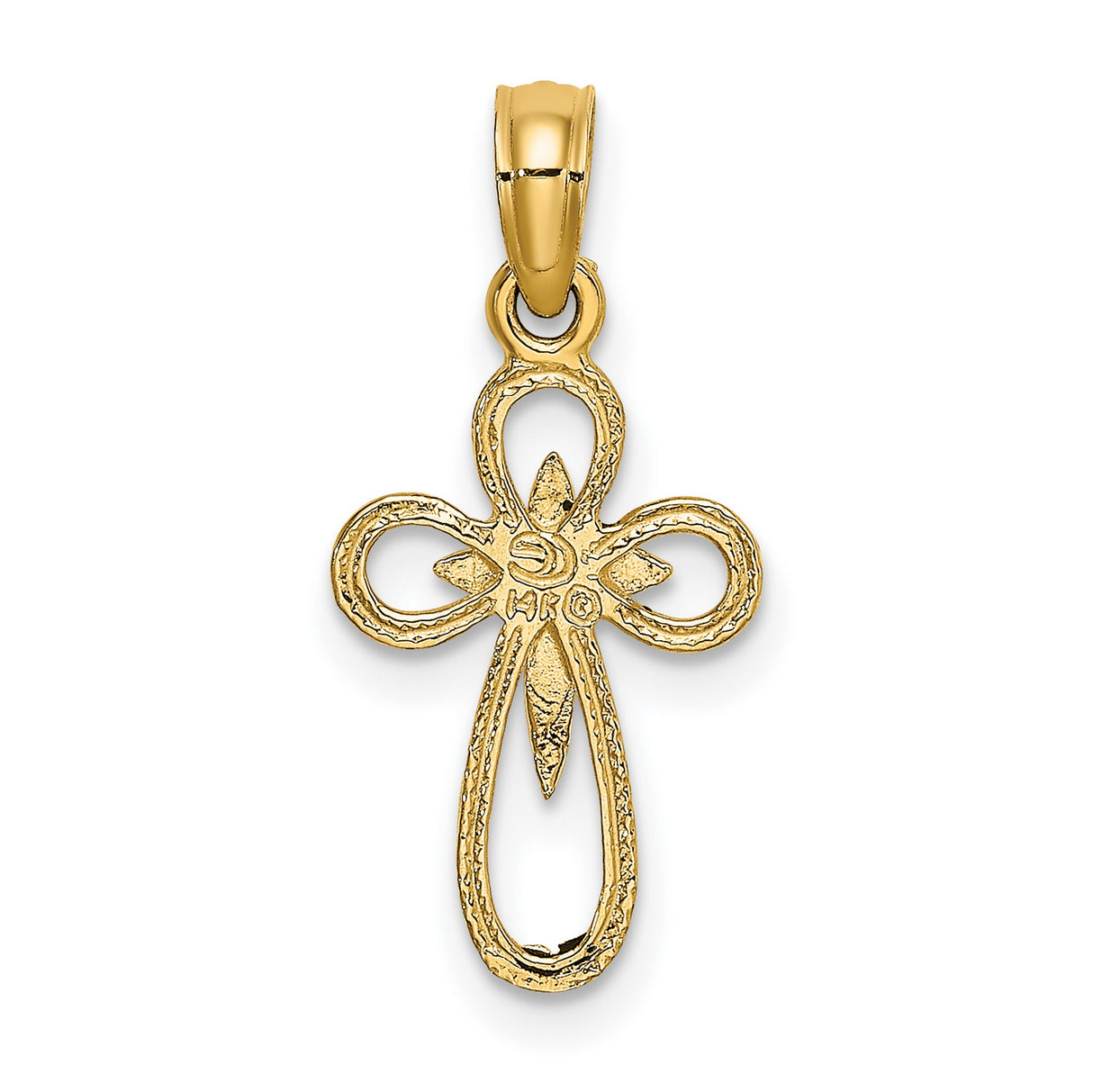 14k Yellow Gold Cross Pendant with Textured Cut-Out Floral Design, Unisex Religious Charm