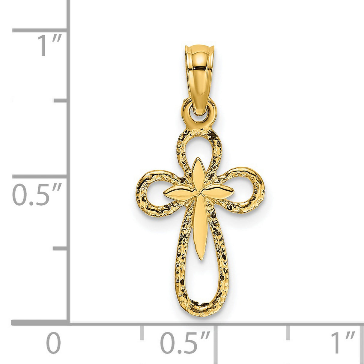 14k Yellow Gold Cross Pendant with Textured Cut-Out Floral Design, Unisex Religious Charm